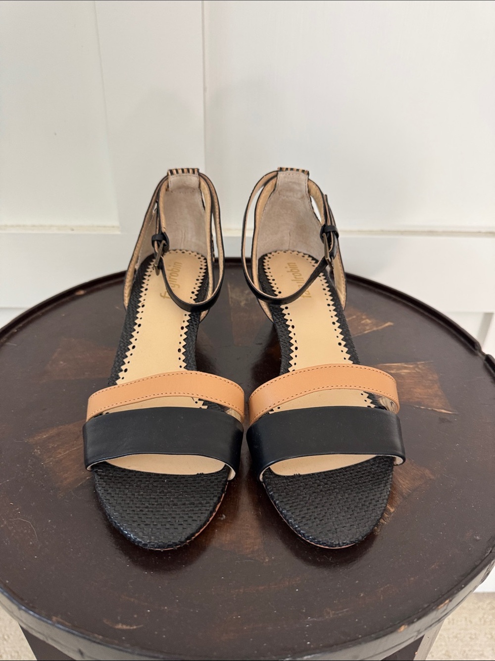 Farylrobin Black and Tan Two-Tone Ankle-Strap Sandals